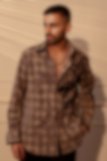 Beige & Grey Velvet Hand Work Party Wear Shirt by Rohit Doshi at Pernia's Pop Up Shop