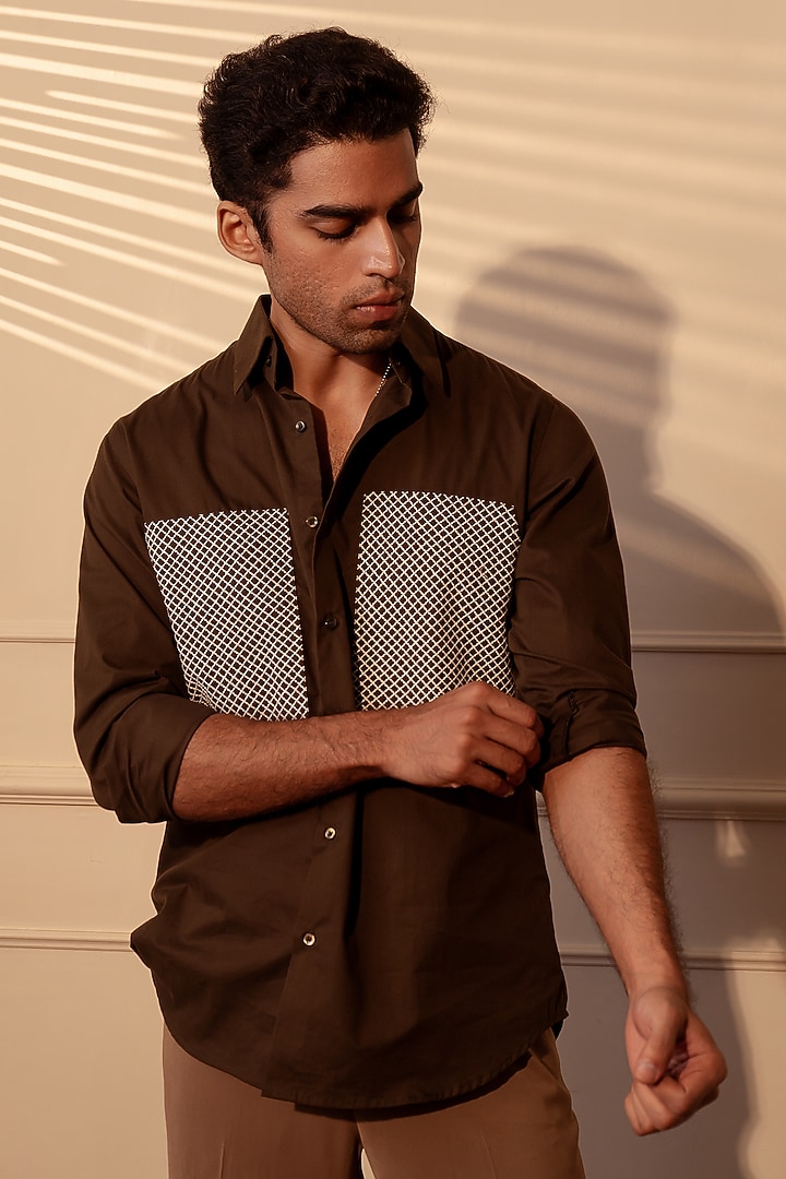 Olive Suiting Party Wear Shirt by Rohit Doshi at Pernia's Pop Up Shop