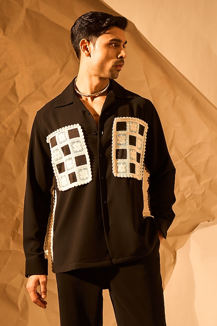 Black Lachka Fabric Hand Work Party Wear Shirt by Rohit Doshi at Pernia's Pop Up Shop