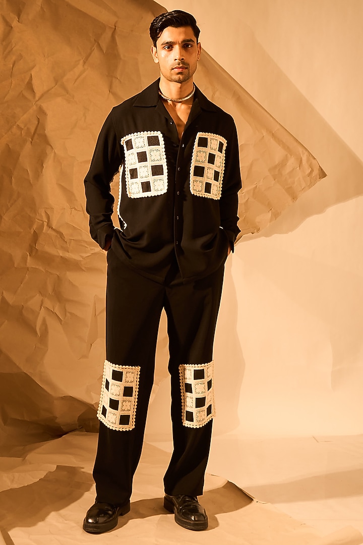 Black Lachka Fabric Hand Work Party Wear Shirt by Rohit Doshi at Pernia's Pop Up Shop