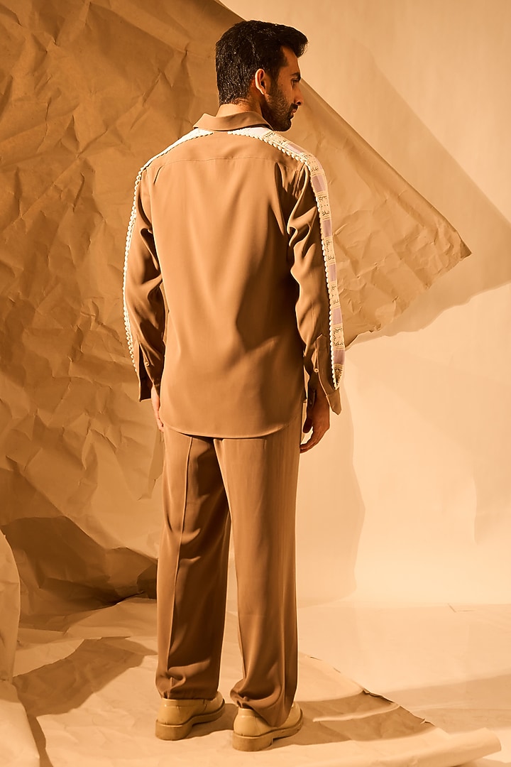 Beige Lachka & Armani Fabric Hand Work Party Wear Shirt by Rohit Doshi at Pernia's Pop Up Shop