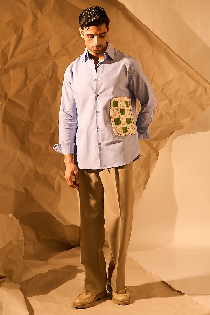 Light Blue Suiting Fabric Handwork Party Wear Shirt by Rohit Doshi at Pernia's Pop Up Shop