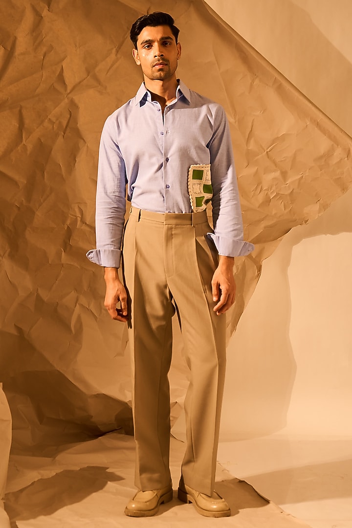 Light Blue Suiting Fabric Handwork Party Wear Shirt by Rohit Doshi at Pernia's Pop Up Shop
