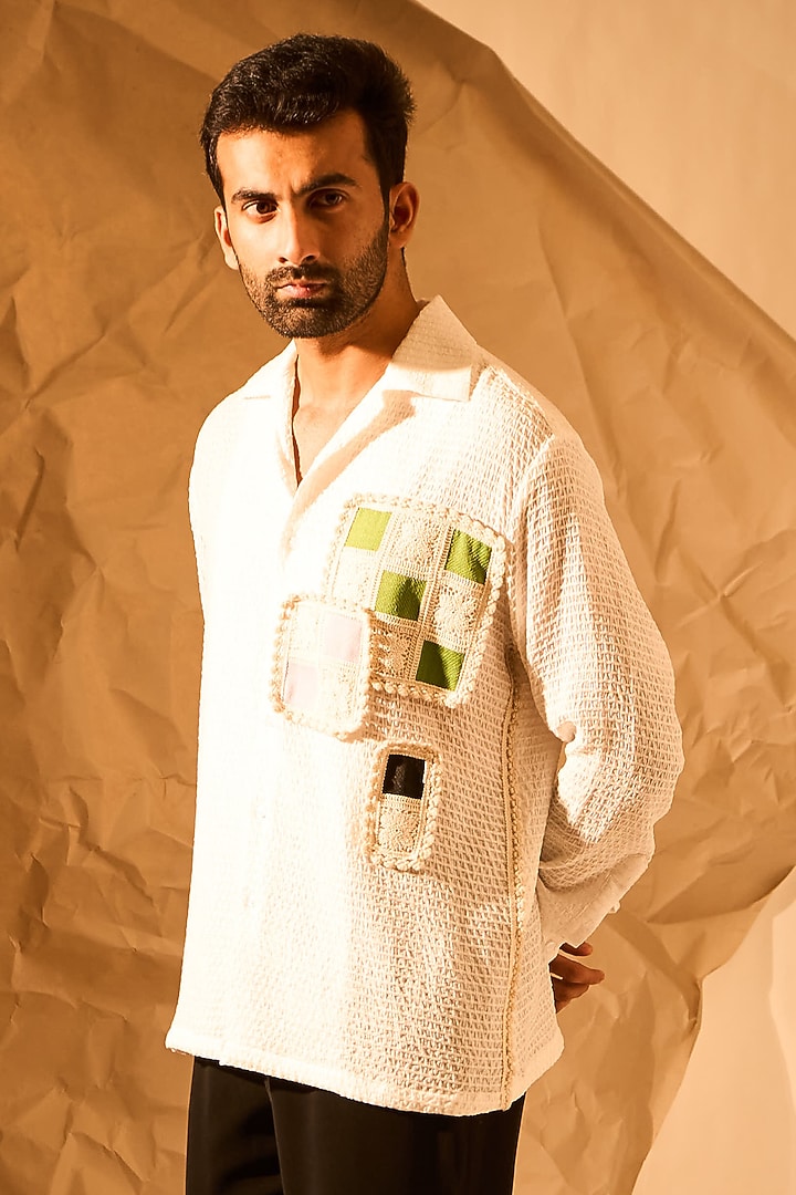 Fur White Textured Fabric Handwork Party Wear Shirt by Rohit Doshi at Pernia's Pop Up Shop