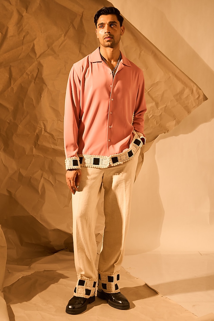 Bubble Gum Pink Lachka & Armani Fabric Handwork Party Wear Shirt by Rohit Doshi at Pernia's Pop Up Shop