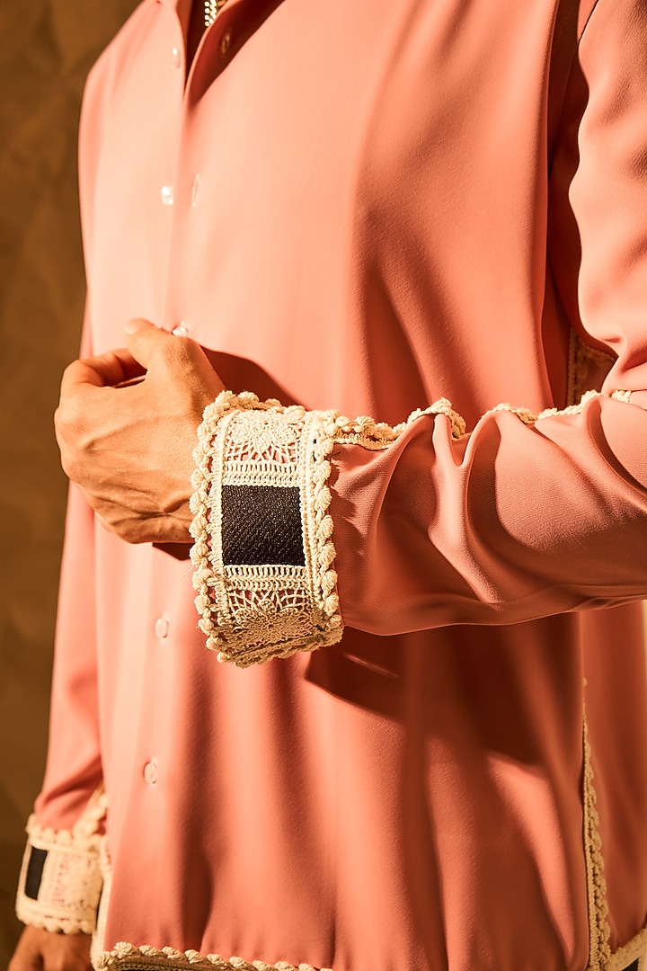 Bubble Gum Pink Lachka & Armani Fabric Handwork Party Wear Shirt by Rohit Doshi at Pernia's Pop Up Shop