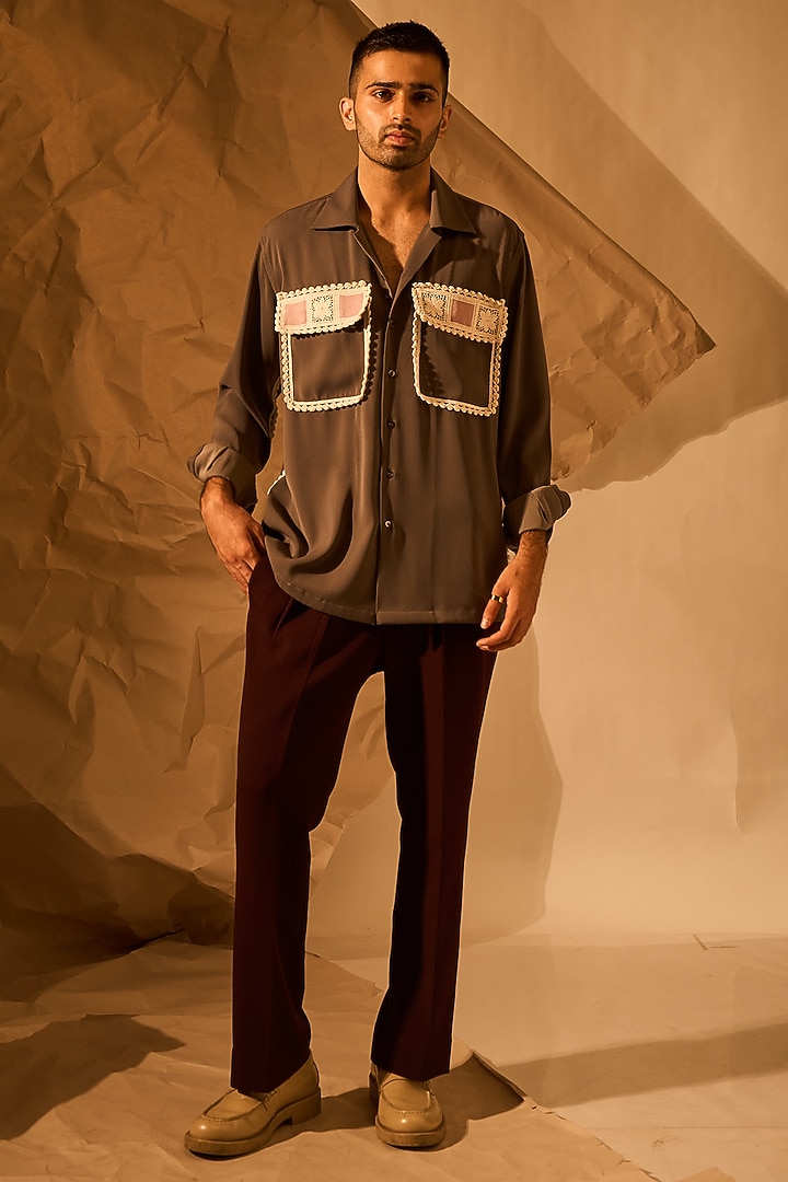 Grey Lachka & Armani Fabric Party Wear Shirt by Rohit Doshi at Pernia's Pop Up Shop