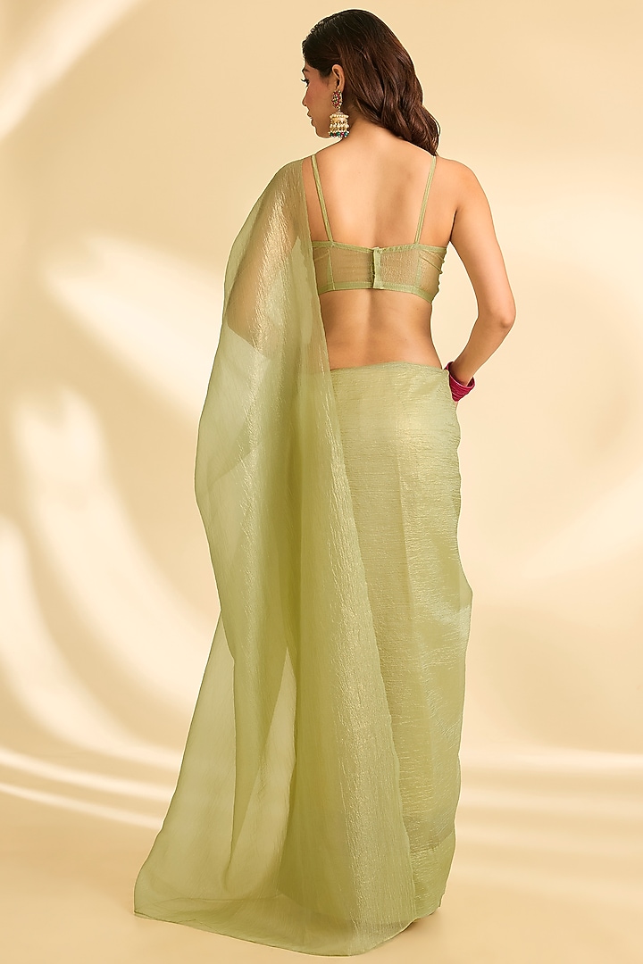 Mint Green Crushed Tissue Party Wear Saree Set by Roohbab at Pernia's Pop Up Shop