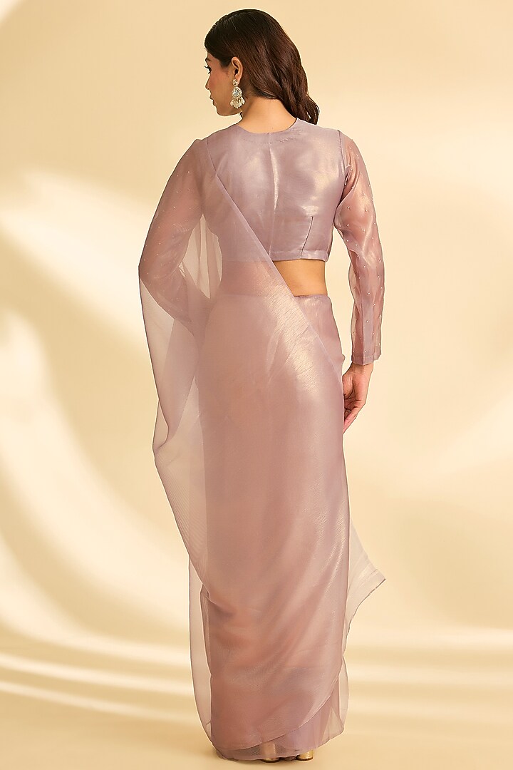 Lavender Organza Party Wear Saree Set by Roohbab at Pernia's Pop Up Shop