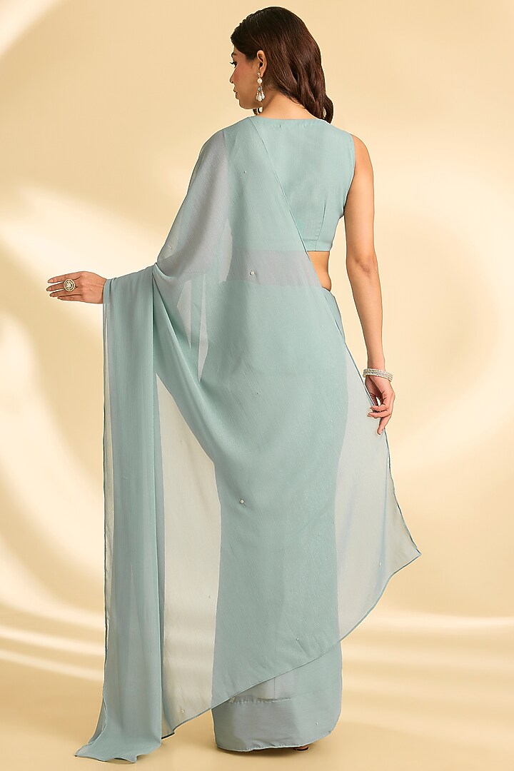 Powder Blue Shimmer Chiffon Festive Saree Set by Roohbab at Pernia's Pop Up Shop