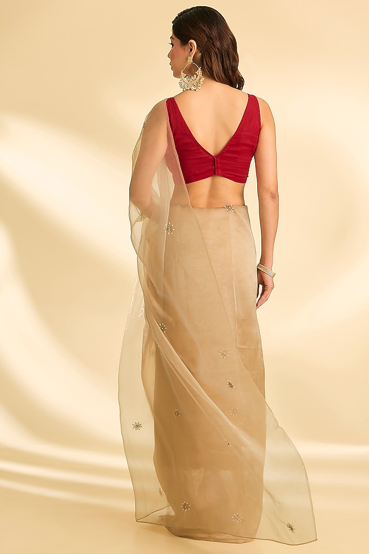 Gold Shimmer Tissue Pearl & Zari Embroidered Party Wear Saree Set by Roohbab at Pernia's Pop Up Shop
