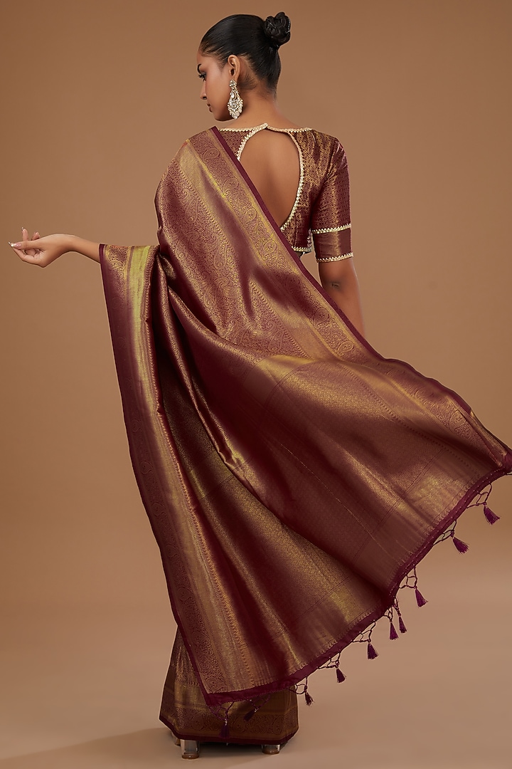 Copper Silk Self Printed & Embroidered Party Wear Saree Set by Roohbab at Pernia's Pop Up Shop
