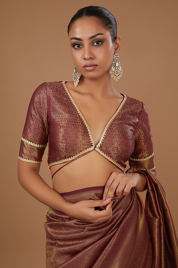 Copper Silk Self Printed & Embroidered Party Wear Saree Set by Roohbab at Pernia's Pop Up Shop