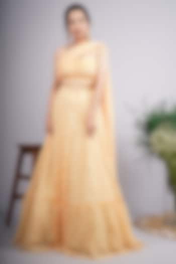 Yellow Printed High Waist Skirt Set by Roohbab