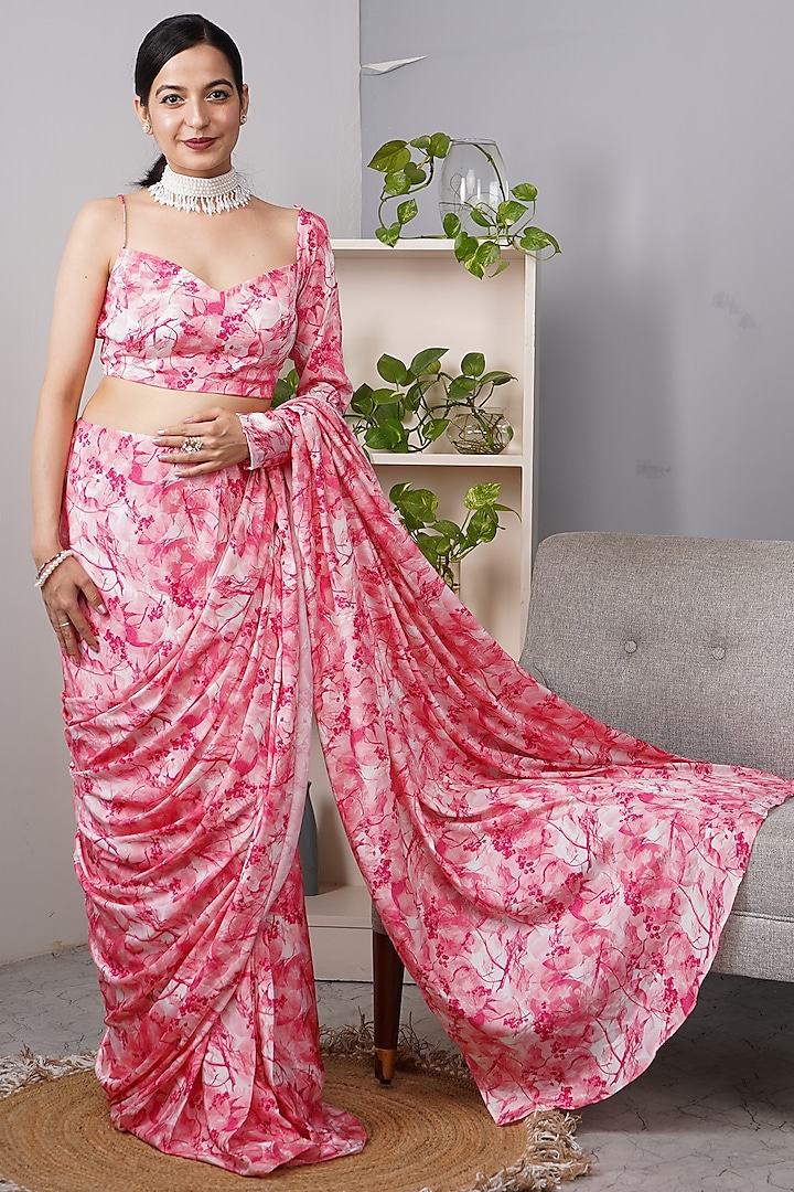 Blush Pink Printed Pre-Stitched Saree by Roohbab