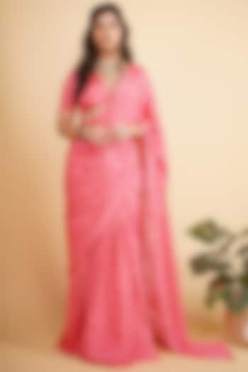 Neon Fuchsia Shimmer Silk Pre-Stitched Festive Saree by Roohbab at Pernia's Pop Up Shop