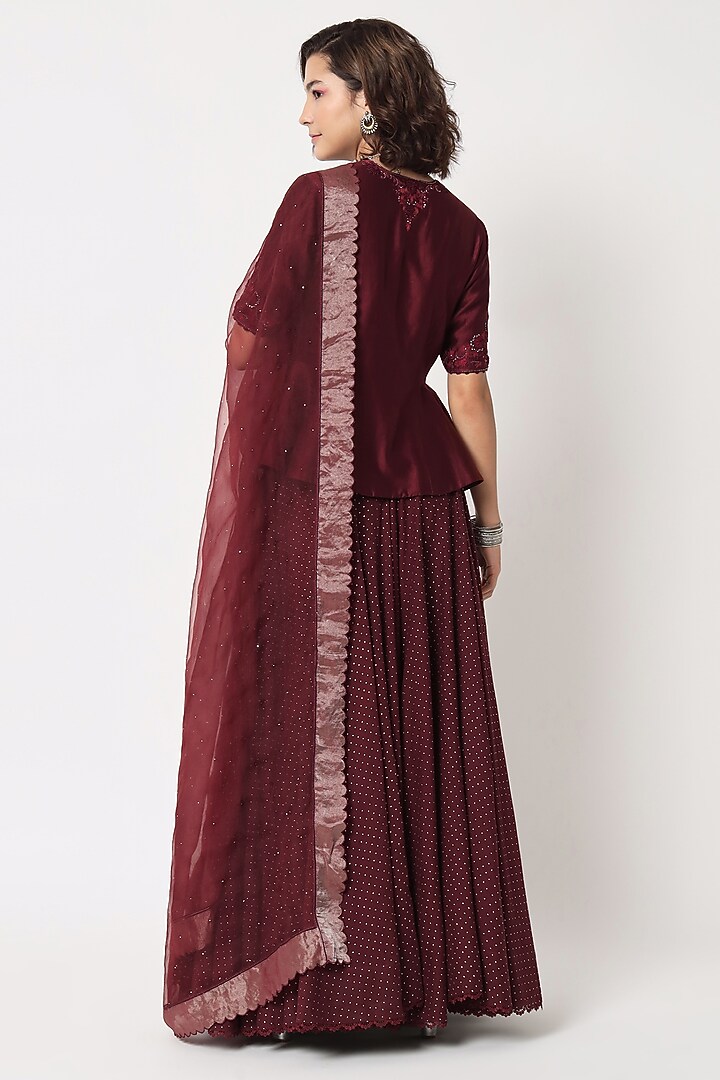Maroon Cotton Voile Block Printed Skirt Set by Rohini Dezines at Pernia's Pop Up Shop