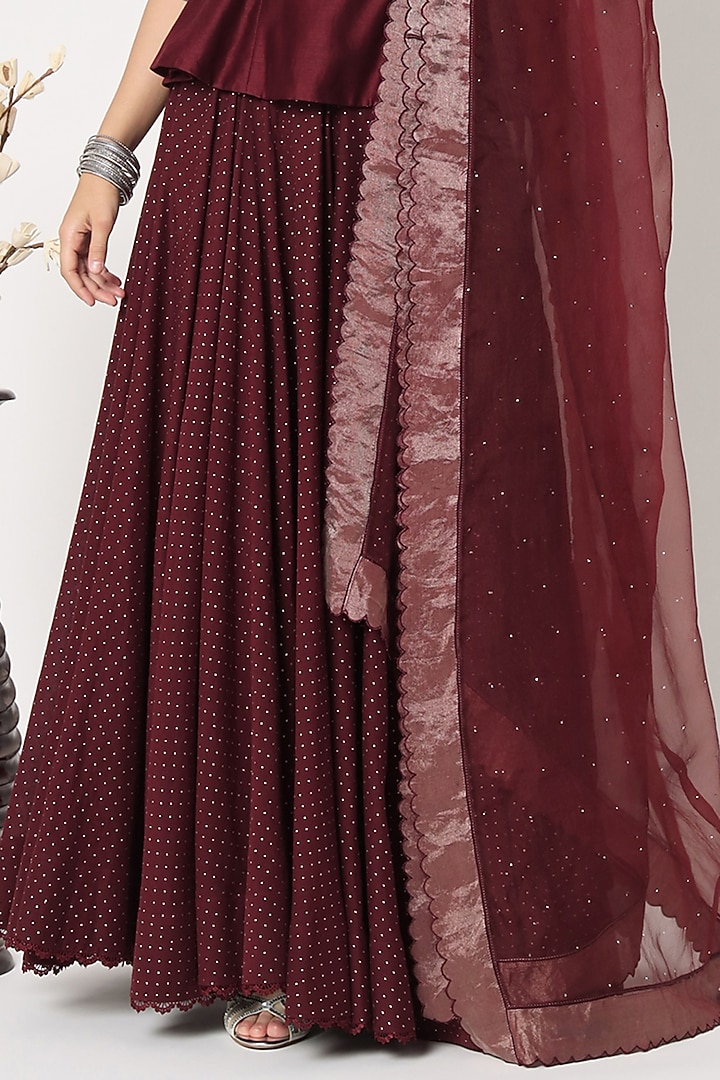 Maroon Cotton Voile Block Printed Skirt Set by Rohini Dezines at Pernia's Pop Up Shop