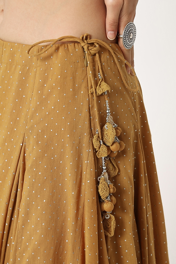 Mustard Cotton Voile Block Printed Skirt Set by Rohini Dezines at Pernia's Pop Up Shop