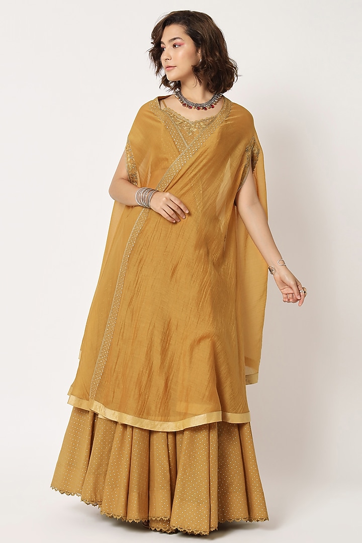 Mustard Cotton Voile Block Printed Skirt Set by Rohini Dezines at Pernia's Pop Up Shop