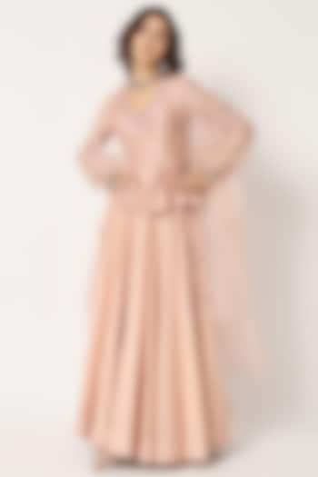 Blush Pink Cotton Voile Block Printed Skirt Set by Rohini Dezines