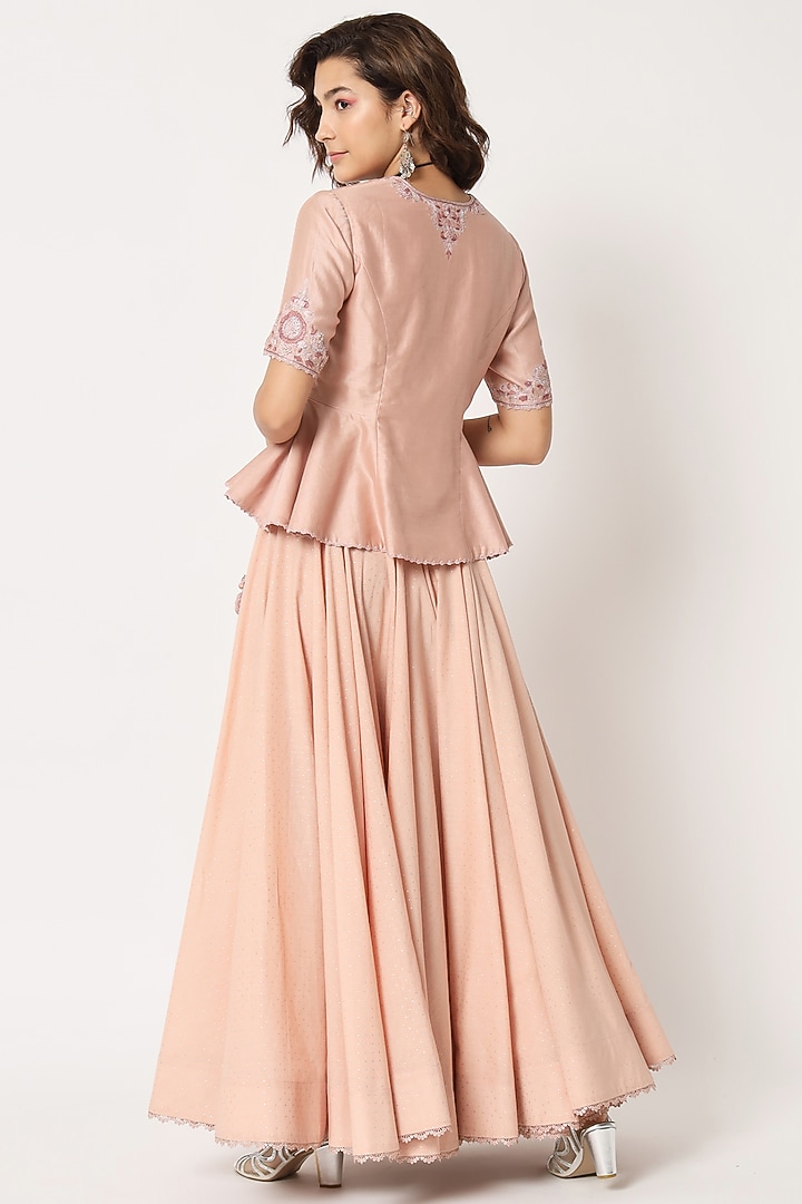 Blush Pink Cotton Voile Block Printed Skirt Set by Rohini Dezines at Pernia's Pop Up Shop