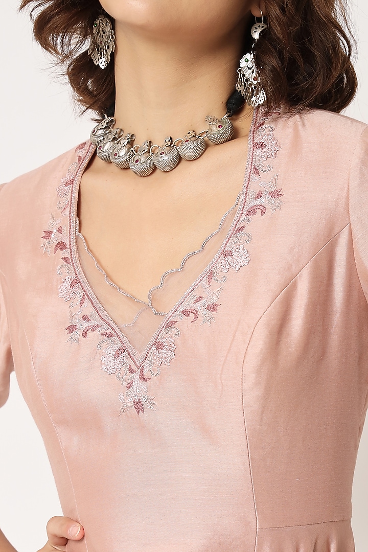 Blush Pink Cotton Voile Block Printed Skirt Set by Rohini Dezines at Pernia's Pop Up Shop