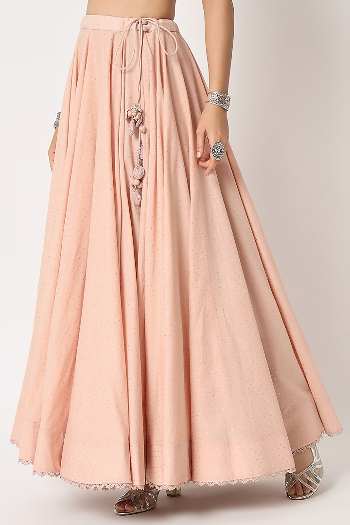 Blush Pink Cotton Voile Block Printed Skirt Set by Rohini Dezines at Pernia's Pop Up Shop