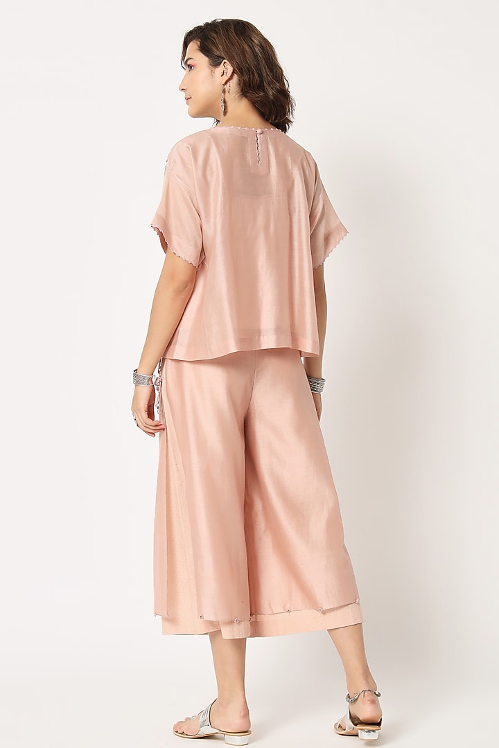 Blush Pink Silk Cotton Chanderi Hand Embroidered Co-Ord Set by Rohini Dezines at Pernia's Pop Up Shop