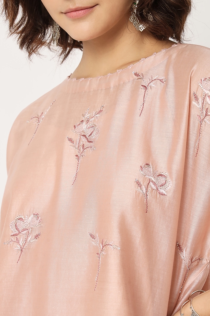 Blush Pink Silk Cotton Chanderi Hand Embroidered Co-Ord Set by Rohini Dezines at Pernia's Pop Up Shop
