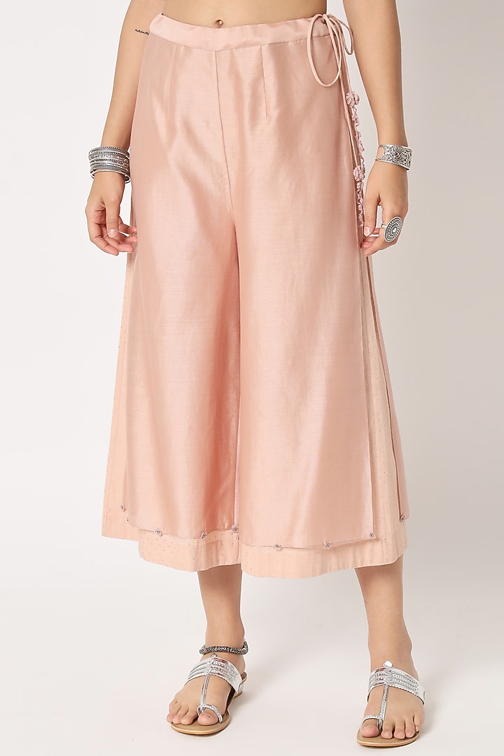 Blush Pink Silk Cotton Chanderi Hand Embroidered Co-Ord Set by Rohini Dezines at Pernia's Pop Up Shop