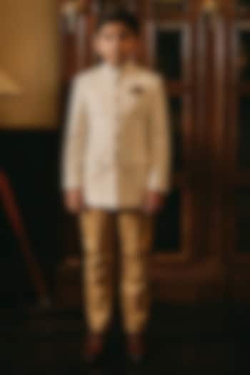 Ivory Velvet Bandhgala For Boys by Rohit Kamra Jaipur Kids at Pernia's Pop Up Shop