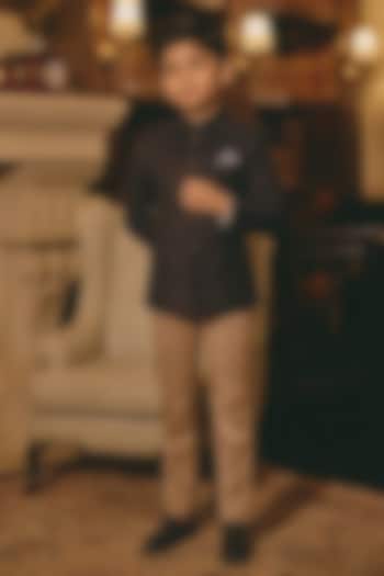 Midnight Blue Suede Bandhgala For Boys by Rohit Kamra Jaipur Kids at Pernia's Pop Up Shop
