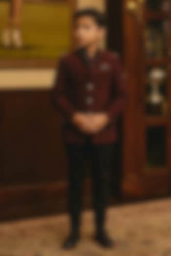 Wine Suede Bandhgala For Boys by Rohit Kamra Jaipur Kids at Pernia's Pop Up Shop