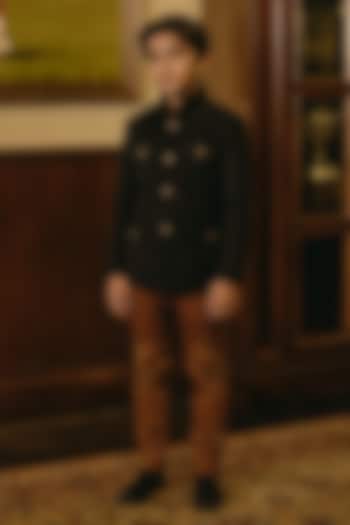 Black Suede Bandhgala For Boys by Rohit Kamra Jaipur Kids at Pernia's Pop Up Shop