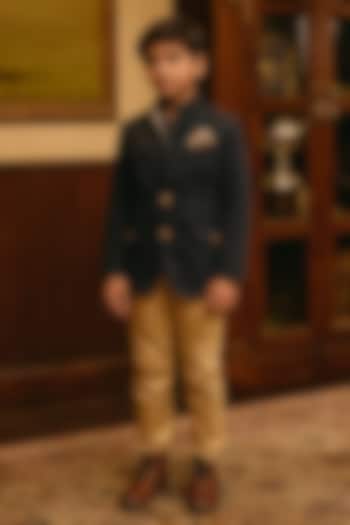 Green Suede Bandhgala For Boys by Rohit Kamra Jaipur Kids at Pernia's Pop Up Shop
