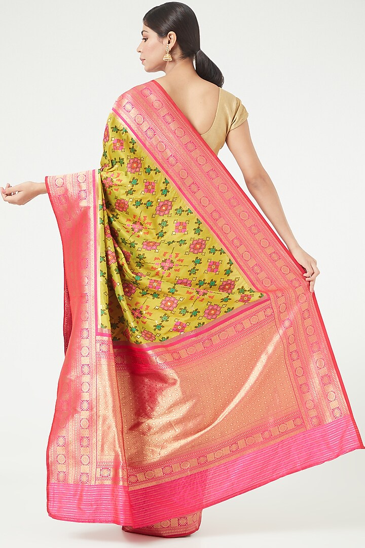 Lime Green Silk Party Wear Saree Set by Roliana weaves at Pernia's Pop Up Shop