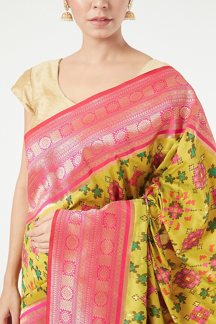 Lime Green Silk Party Wear Saree Set by Roliana weaves at Pernia's Pop Up Shop
