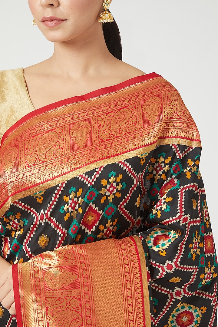 Black Silk Party Wear Saree Set by Roliana weaves at Pernia's Pop Up Shop