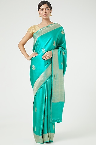Blue Gajji Silk Firozi Saree Set by Roliana weaves