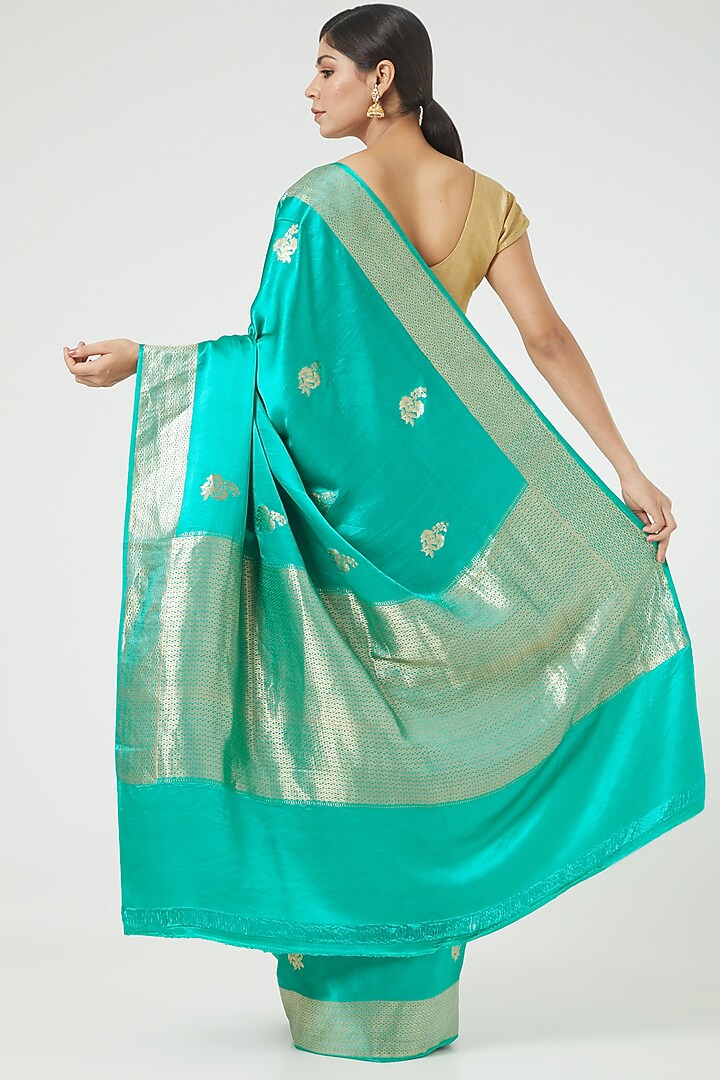 Blue Gajji Silk Firozi Wedding Saree Set by Roliana weaves at Pernia's Pop Up Shop