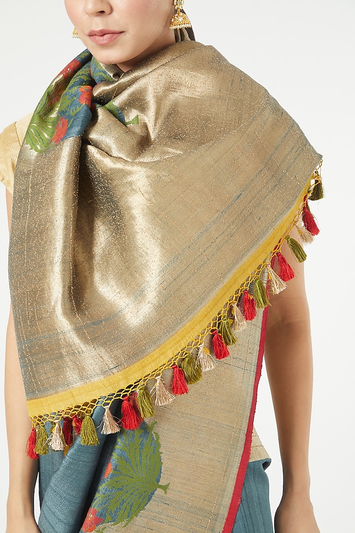 Steel Grey Tussar Georgette Wedding Saree Set by Roliana weaves at Pernia's Pop Up Shop
