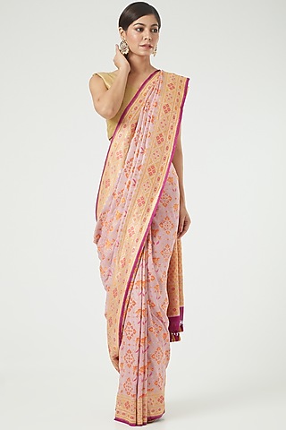 Lavender Pink Georgette Saree Set by Roliana weaves