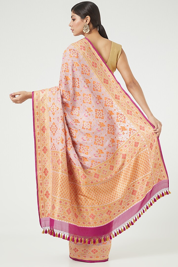 Lavender Pink Georgette Wedding Saree Set by Roliana weaves at Pernia's Pop Up Shop