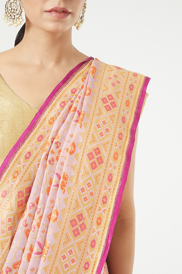 Lavender Pink Georgette Wedding Saree Set by Roliana weaves at Pernia's Pop Up Shop