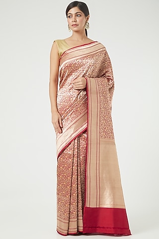 Red Gajji Silk Saree Set by Roliana weaves