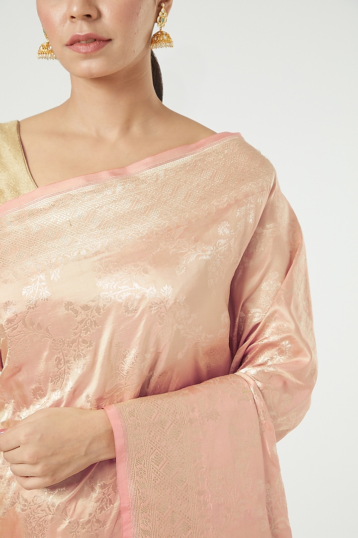 Soft Peach Silk Party Wear Saree Set by Roliana weaves at Pernia's Pop Up Shop