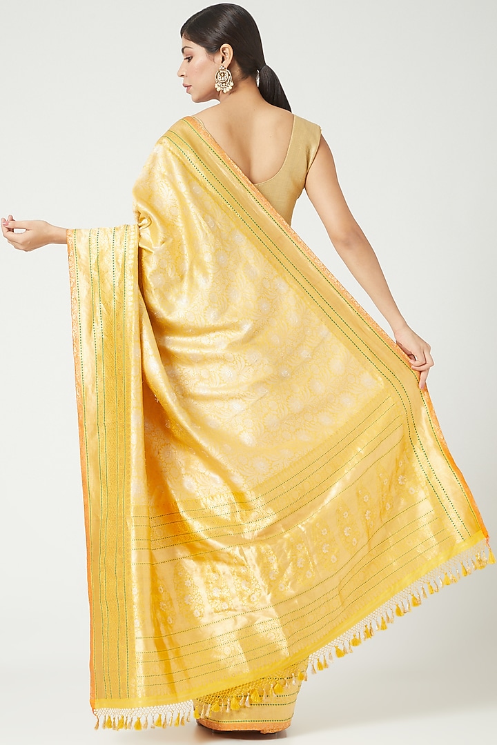 Sunflower Gold & Silver Brocade Wedding Saree Set by Roliana weaves at Pernia's Pop Up Shop