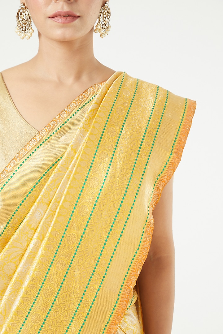 Sunflower Gold & Silver Brocade Wedding Saree Set by Roliana weaves at Pernia's Pop Up Shop