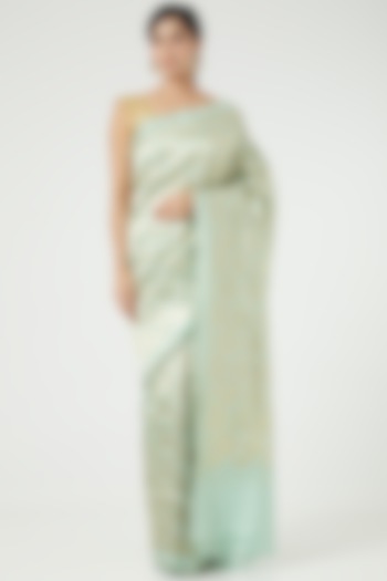 Aqua Blue Silk Saree Set by Roliana weaves